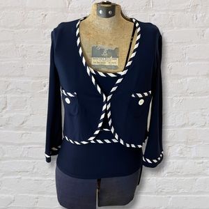 Joseph Robkiff Navy White Striped Trim Large Button Tank Top Jacket Twin Set